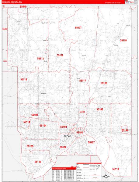 Ramsey County Digital Map Red Line Style