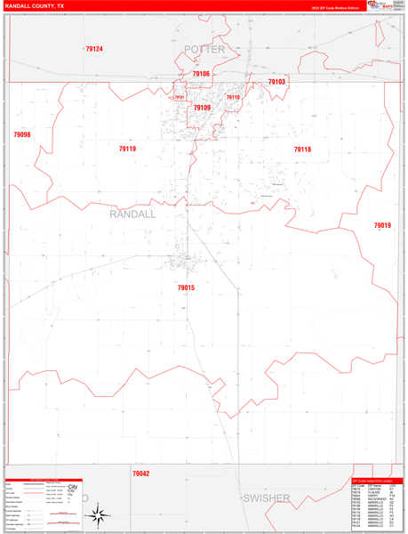 Randall County, TX Wall Map Red Line Style