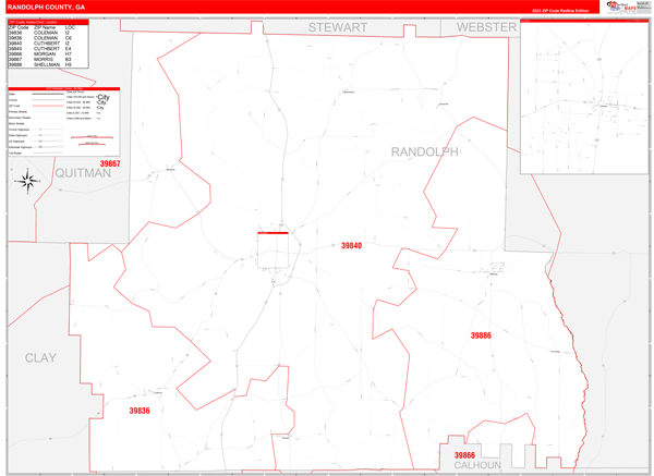 Randolph County, GA Wall Map Red Line Style