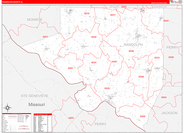 Randolph County, IL Zip Code Map