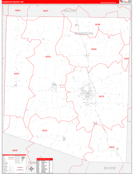 Randolph County, MO Map Red Line Style