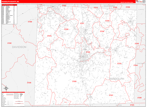 Randolph County, NC Zip Code Wall Map