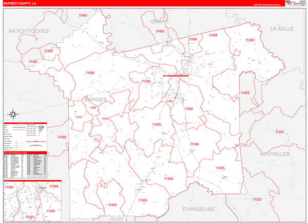 Rapides Parish (County), LA Zip Code Wall Map