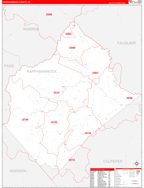 Rappahannock County, VA Wall Map Red Line Style
