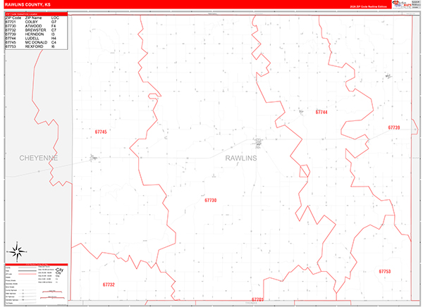 Rawlins County, KS Zip Code Wall Map