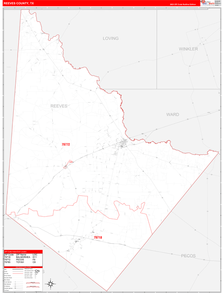 Reeves County, TX Wall Map Red Line Style