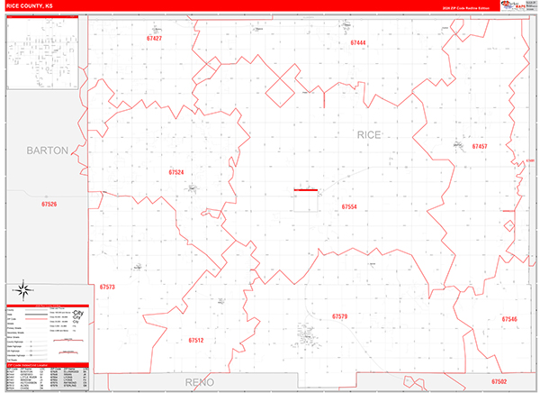 Rice County, KS Zip Code Map