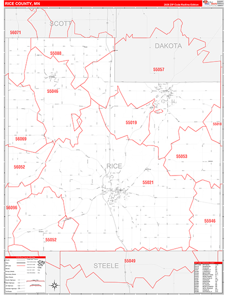 Rice County, MN Zip Code Wall Map