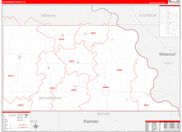 Richardson County, NE Zip Code Map