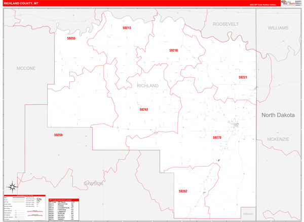 Richland County, MT Zip Code Wall Map