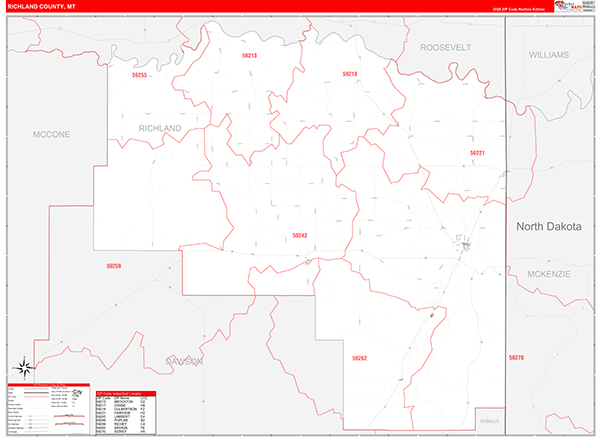 Richland County, MT Zip Code Wall Map