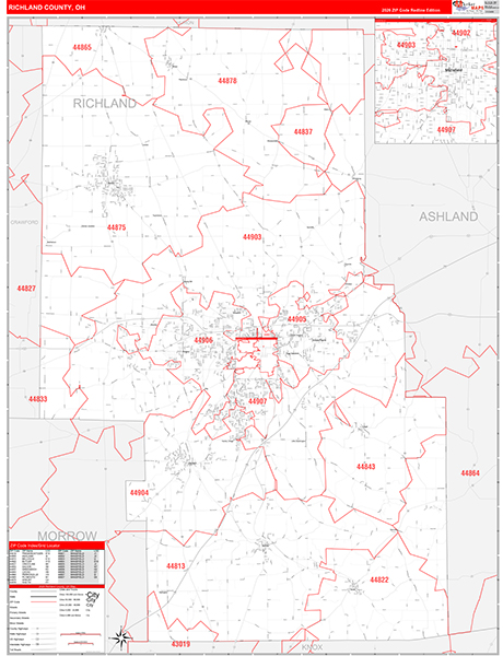 Richland County, OH Zip Code Map