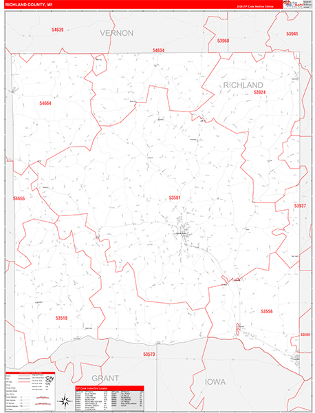 Richland County, WI Zip Code Wall Map