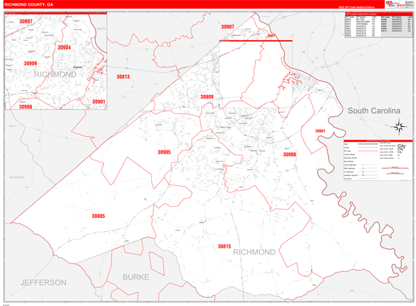 Richmond County Digital Map Red Line Style