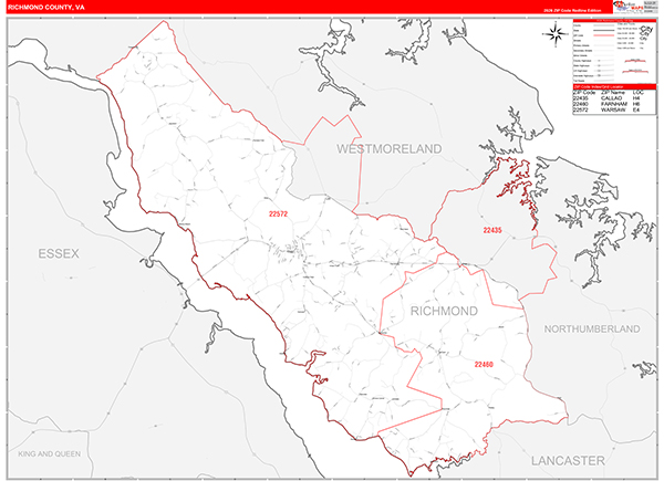 Richmond County, VA Zip Code Map