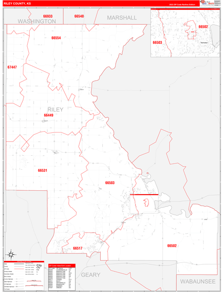 Riley County, KS Zip Code Wall Map