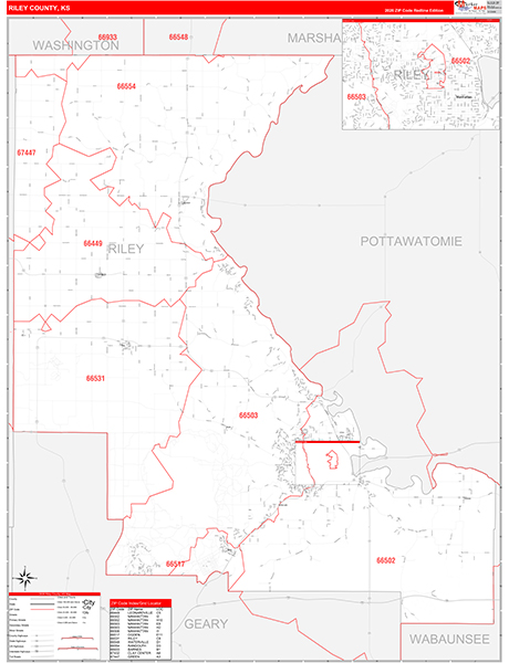 Riley County, KS Zip Code Wall Map