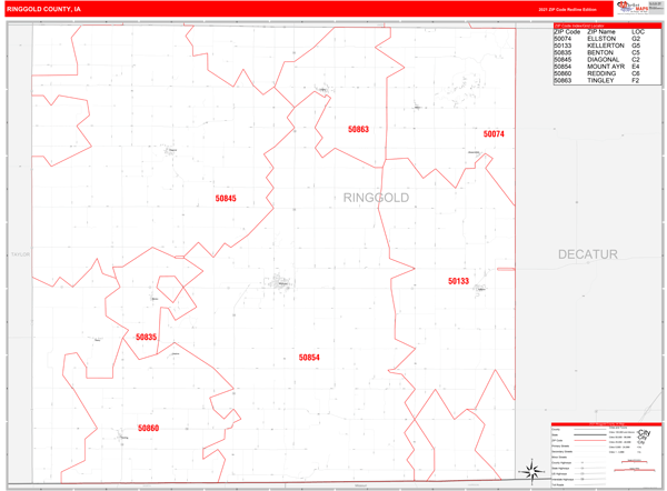 Ringgold County, IA Wall Map Red Line Style