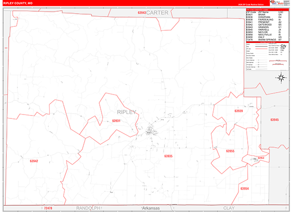 Ripley County, MO Zip Code Wall Map