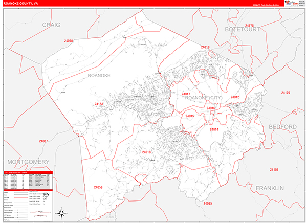 Roanoke County, VA Zip Code Map