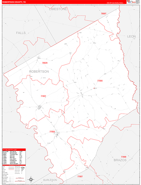 Robertson County, TX Zip Code Wall Map