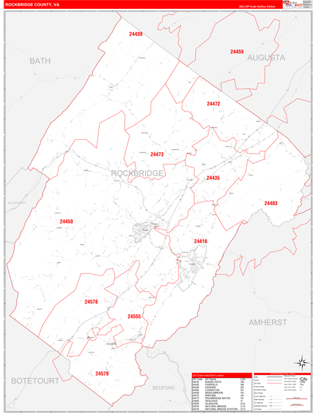 Rockbridge County Wall Map Red Line Style