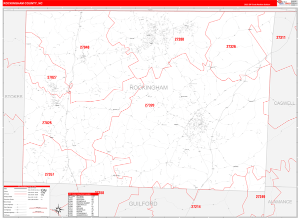 Rockingham County, NC Wall Map Red Line Style
