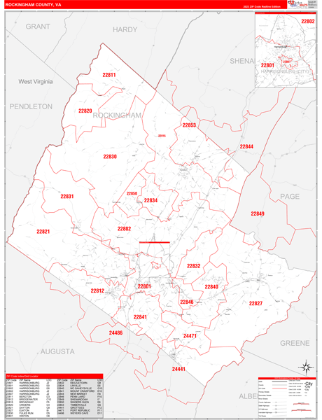 Rockingham County Digital Map Red Line Style