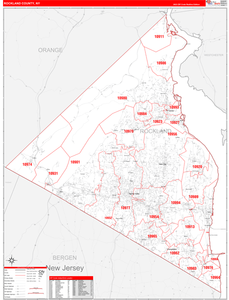 Rockland County Digital Map Red Line Style