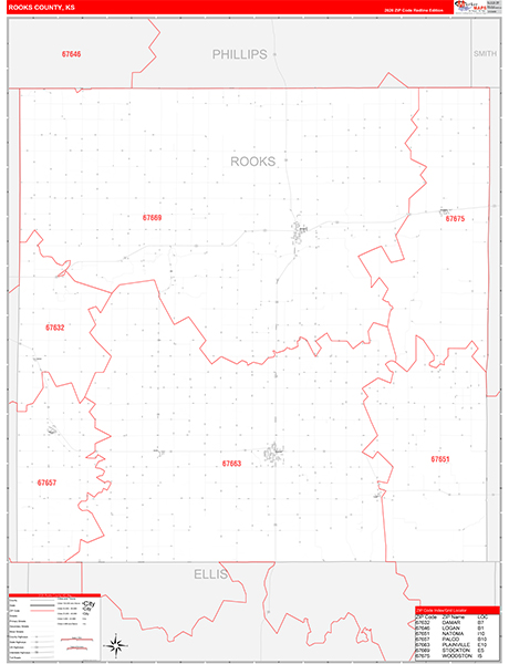 Rooks County, KS Zip Code Wall Map