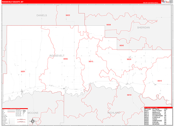 Roosevelt County, MT Zip Code Wall Map