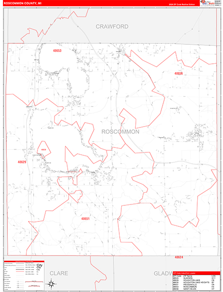 Roscommon County, MI Zip Code Map