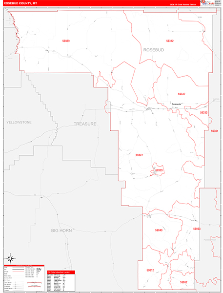 Rosebud County, MT Zip Code Wall Map