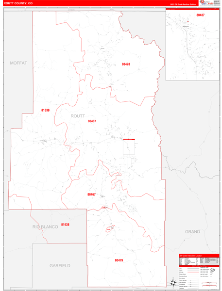 Routt County Digital Map Red Line Style