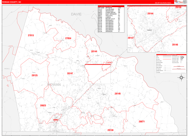 Rowan County Digital Map Red Line Style