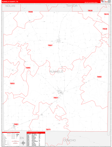 Runnels County Digital Map Red Line Style