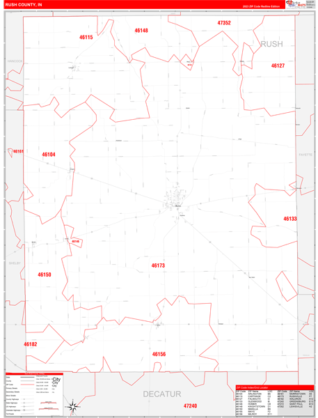 Rush County Digital Map Red Line Style