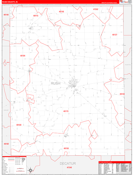 Rush County, IN Zip Code Map