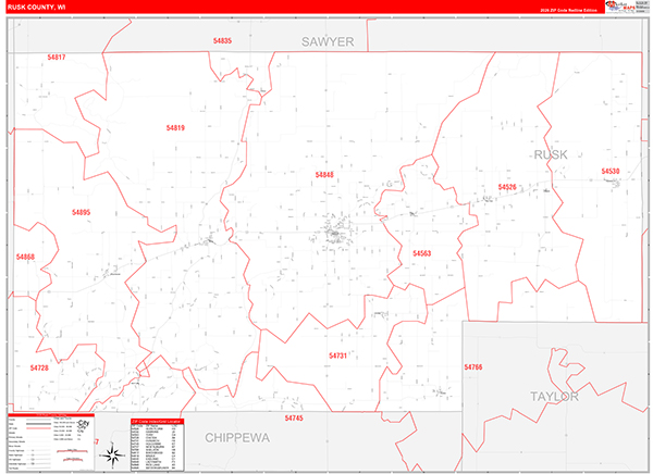 Rusk County, WI Zip Code Wall Map