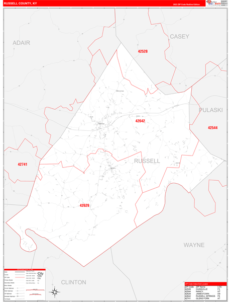 Russell County, KY Zip Code Map