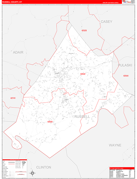 Russell County, KY Zip Code Map