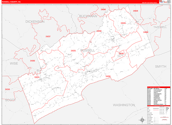 Russell County, VA Zip Code Map