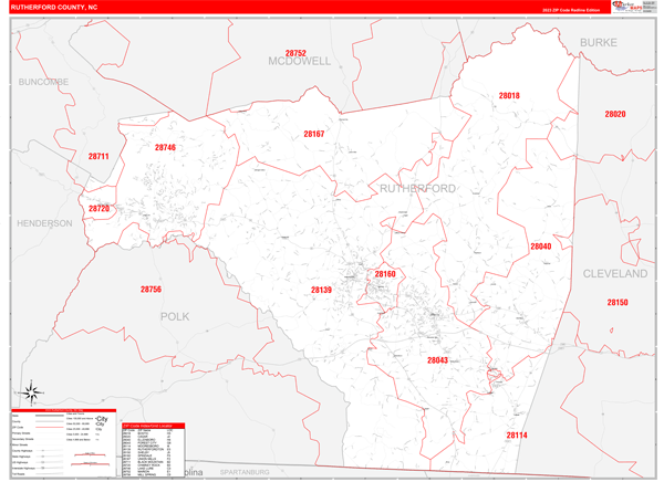 Rutherford County Digital Map Red Line Style