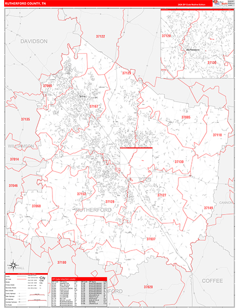 Rutherford County, TN Zip Code Map