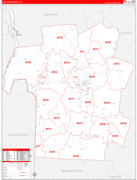Rutland County, VT Zip Code Map