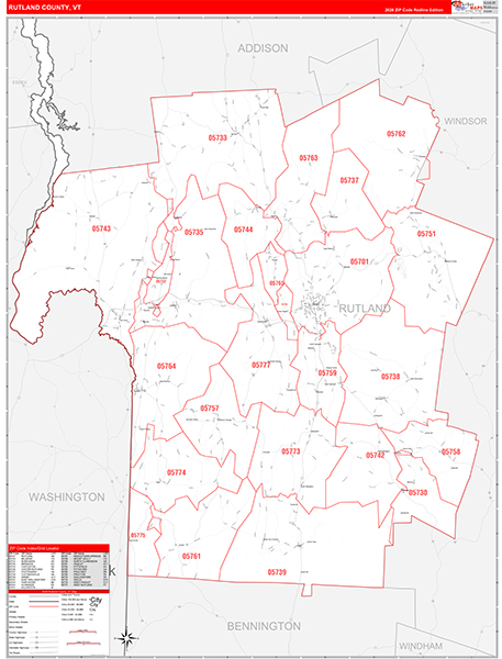 Rutland County, VT Zip Code Wall Map