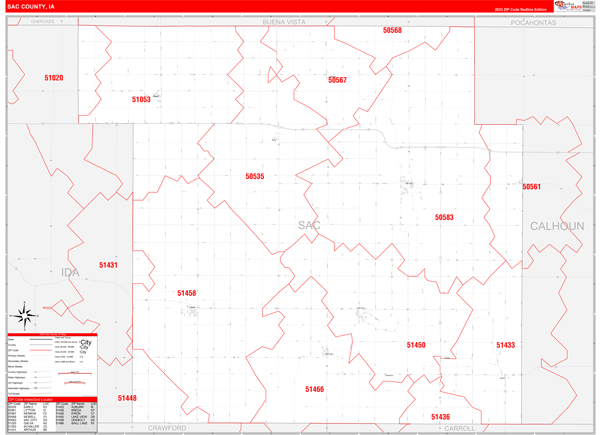 Sac County, IA Zip Code Wall Map