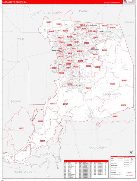Sacramento County Digital Map Red Line Style