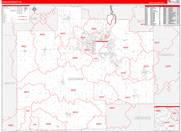 Saginaw County, MI Zip Code Map