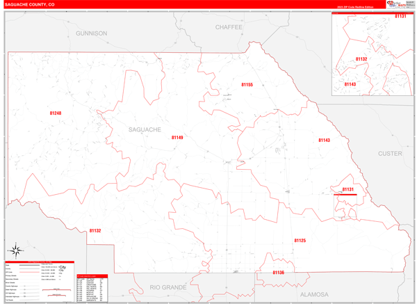 Saguache County Digital Map Red Line Style